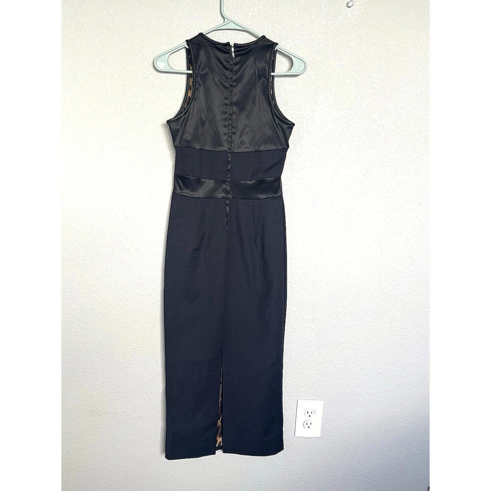 Dolce & Gabbana Black Sheath Dress 42 Midi Sleeveless Satin Panel Leopard Lining - Picture 5 of 15